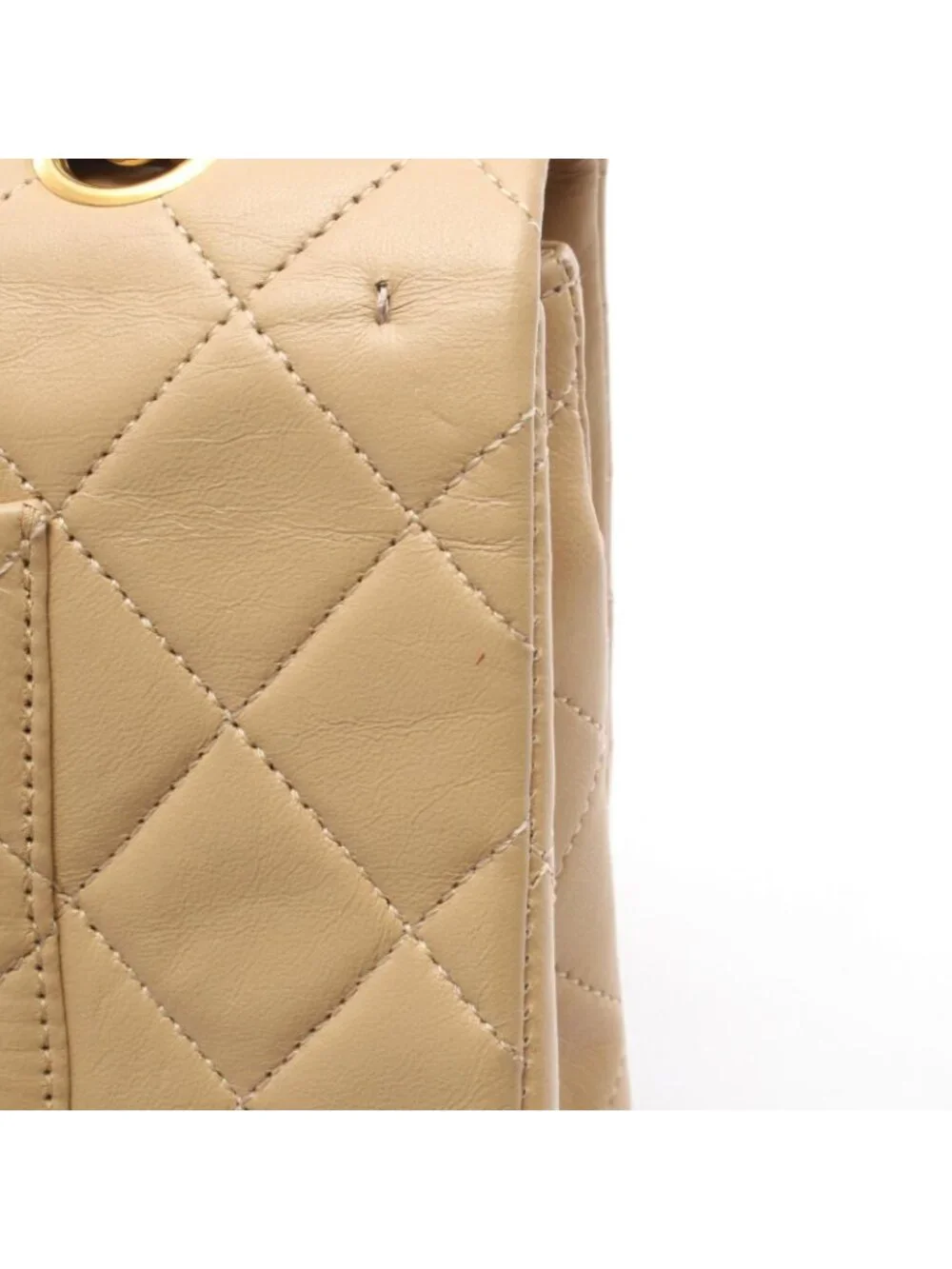 Chanel Shoulder Bag Quilted Double Flap Beige Lambskin Chain